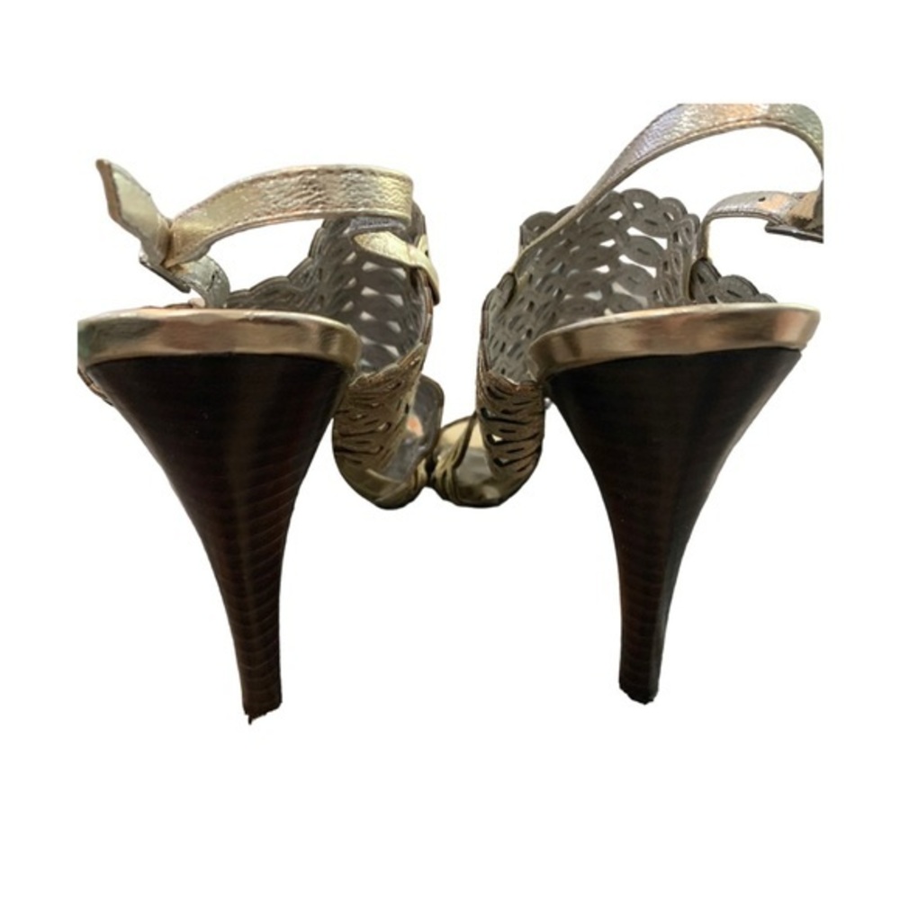 Vtg Calvin Klein Gold Riya Open Pattern High Heel Slingback Sandal Size 8.5 - Picture 3 of 7